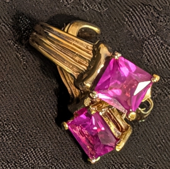 Vintage Sterling Silver 925 Gold Tone Pink Sapphire Earrings Ruby Earrings - Picture 12 of 12